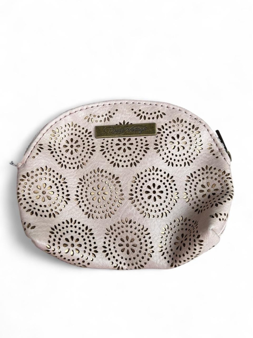Revive Vintage Faux Leather Cutout Cosmetic Pouch Blush Pink Boho Floral Travel